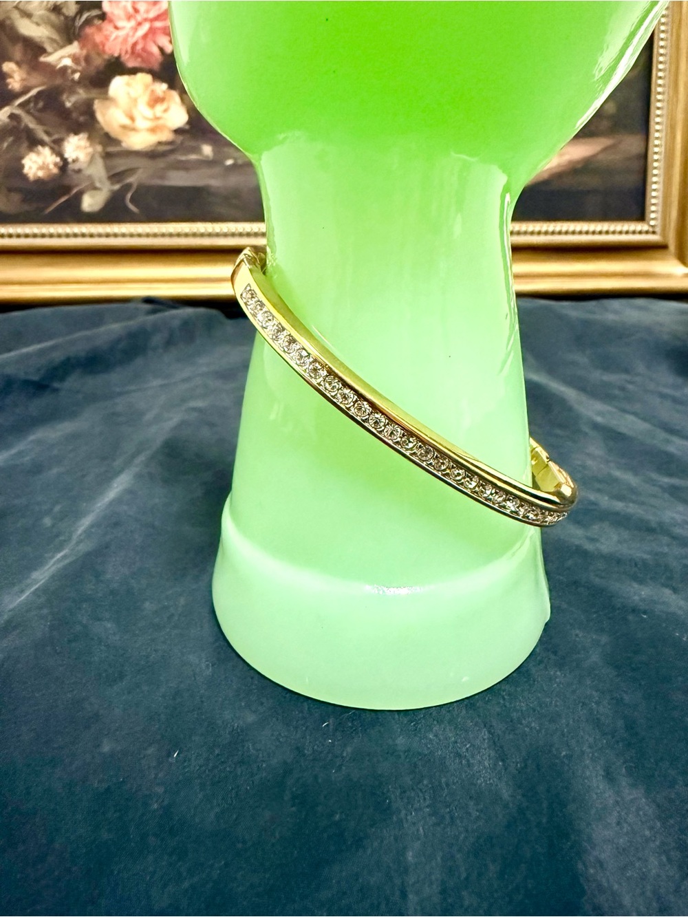 Authentic Vintage Swarovski Gold Toned Crystal Hinged Bangle